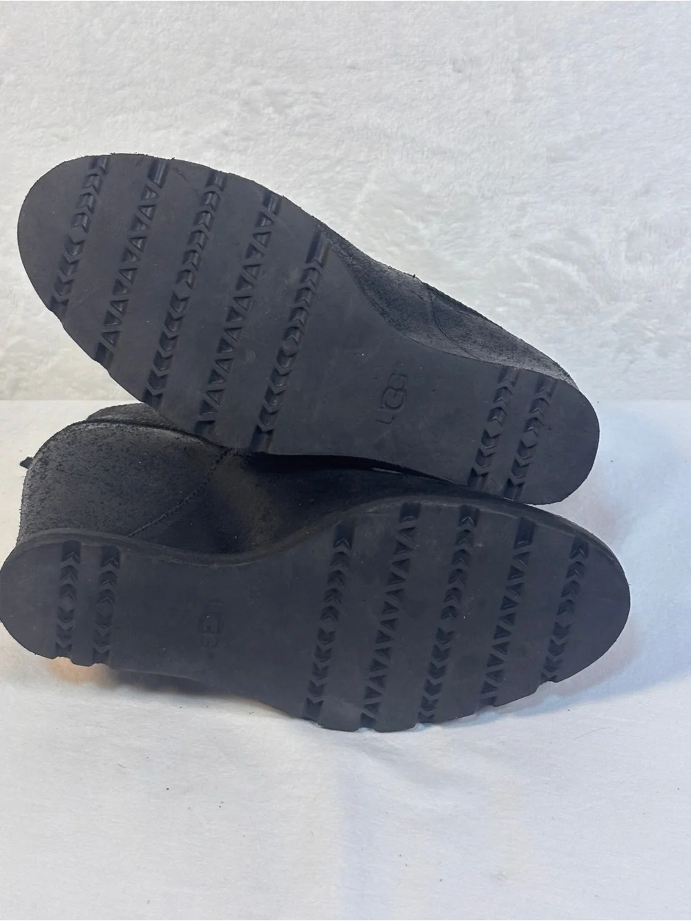 UGG Australia Myrna Black Leather Hidden Wedge Ankle Boots Zippers Sz 7.5